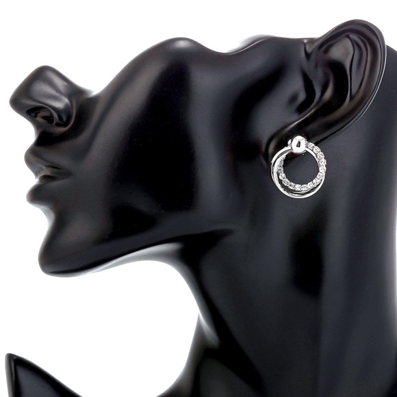 Any 2/$20! Silver Triple CZ Ring Stud Earrings - Picture 5 of 9